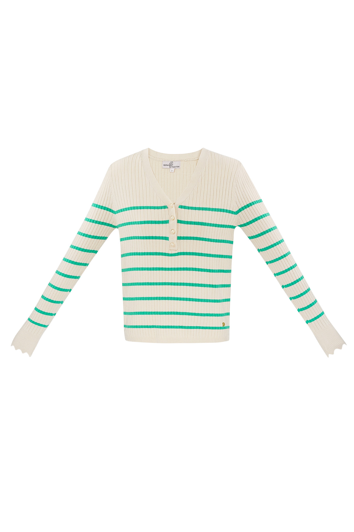 Striped sweater with v-neck - green  h5 