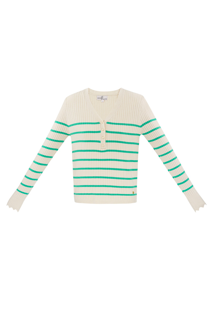 Striped sweater with v-neck - green  