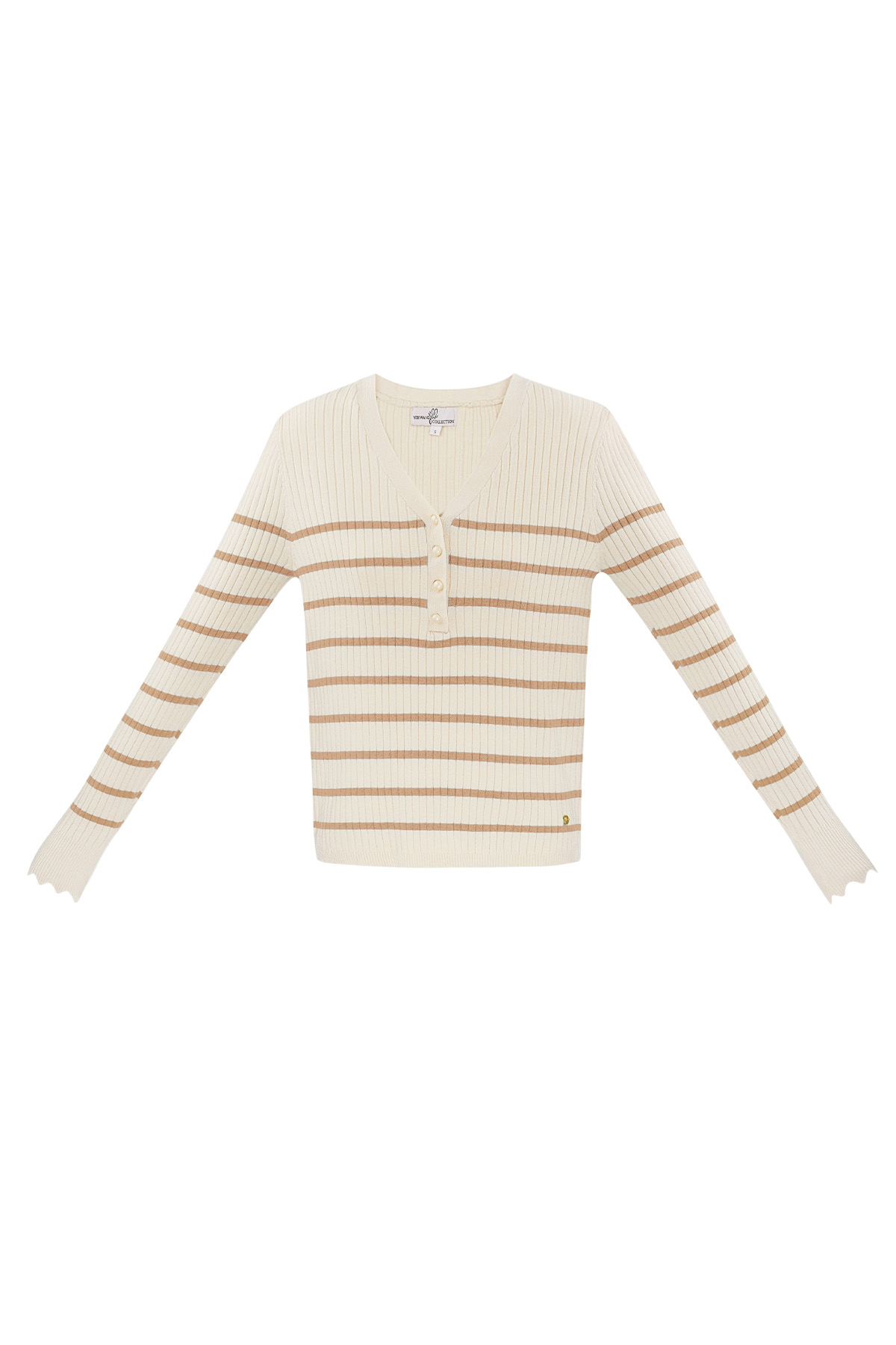 Striped sweater with v-neck - beige 