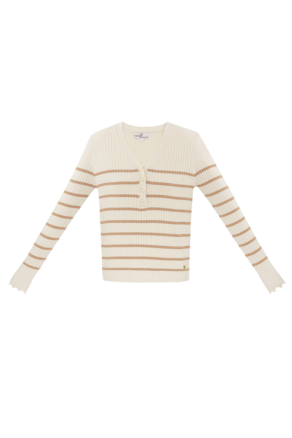 Striped sweater with v-neck - beige  2