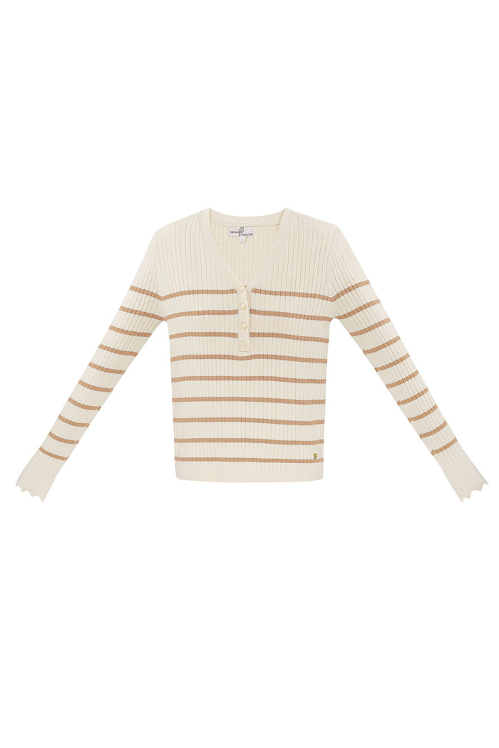 Striped sweater with v-neck - beige  