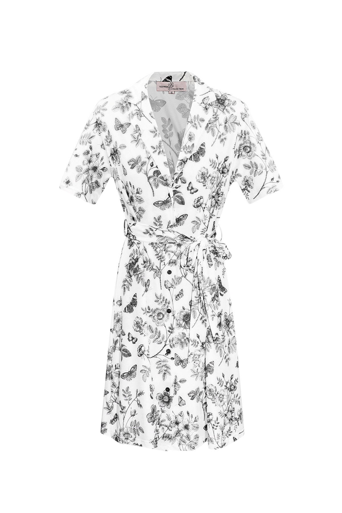 Fiyonklu çiçekli elbise - siyah/beyaz  h5 