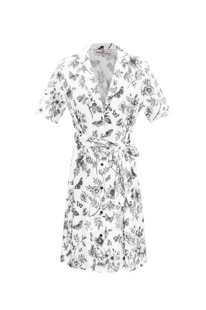 Bloem jurk met strik - zwart/wit  h5 