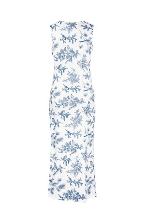 Çiçekli Uzun Elbise - Mavi h5 Resim2