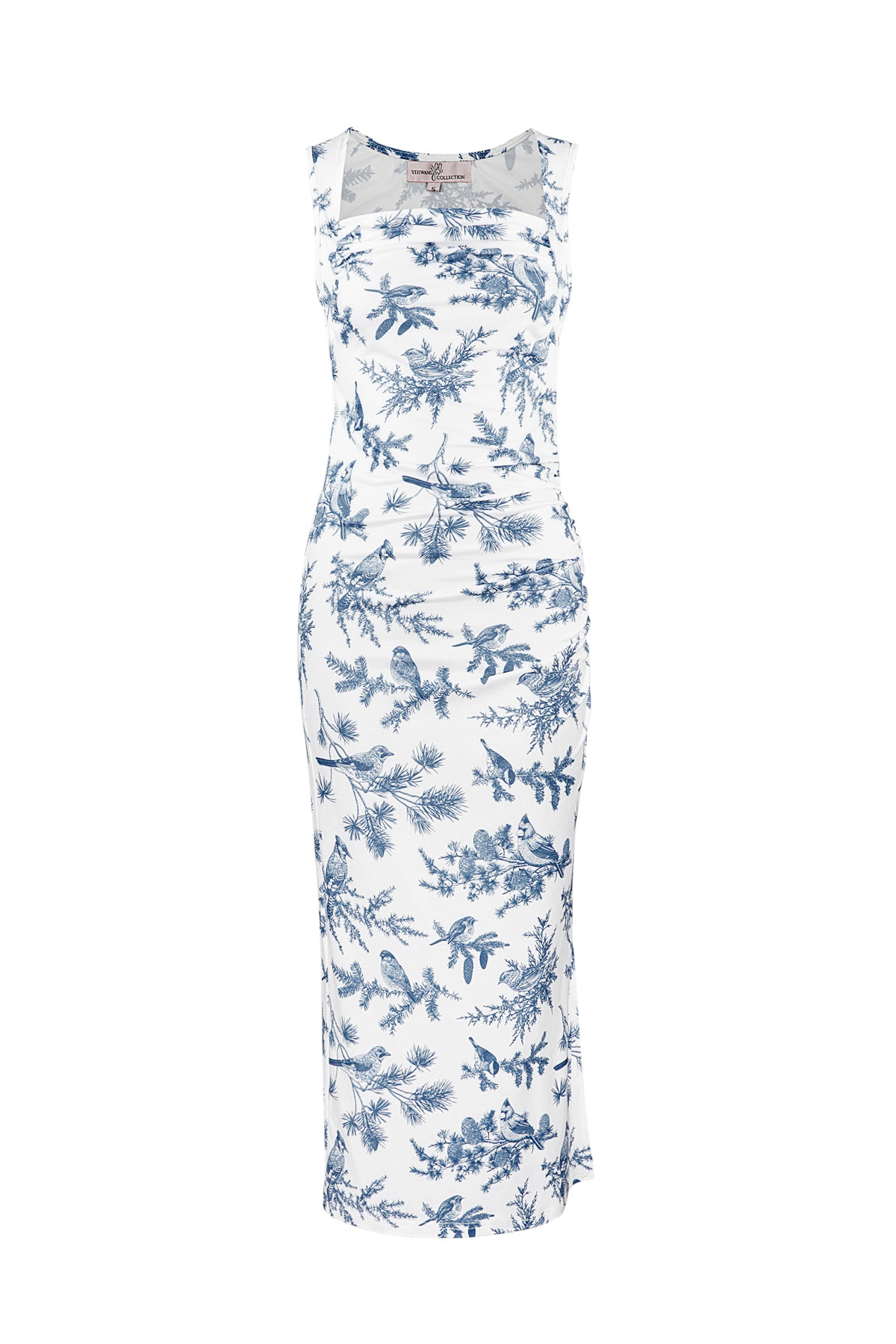 Çiçekli Uzun Elbise - Mavi