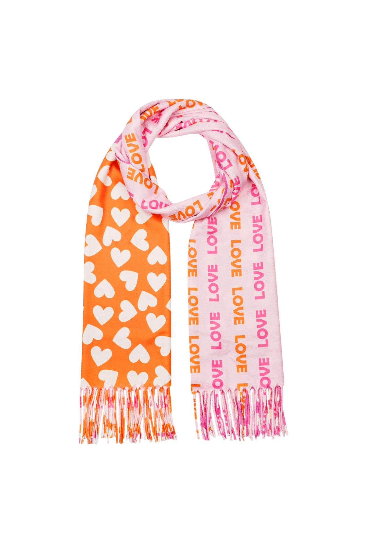 Sjaal met dubbele print - oranje-roze