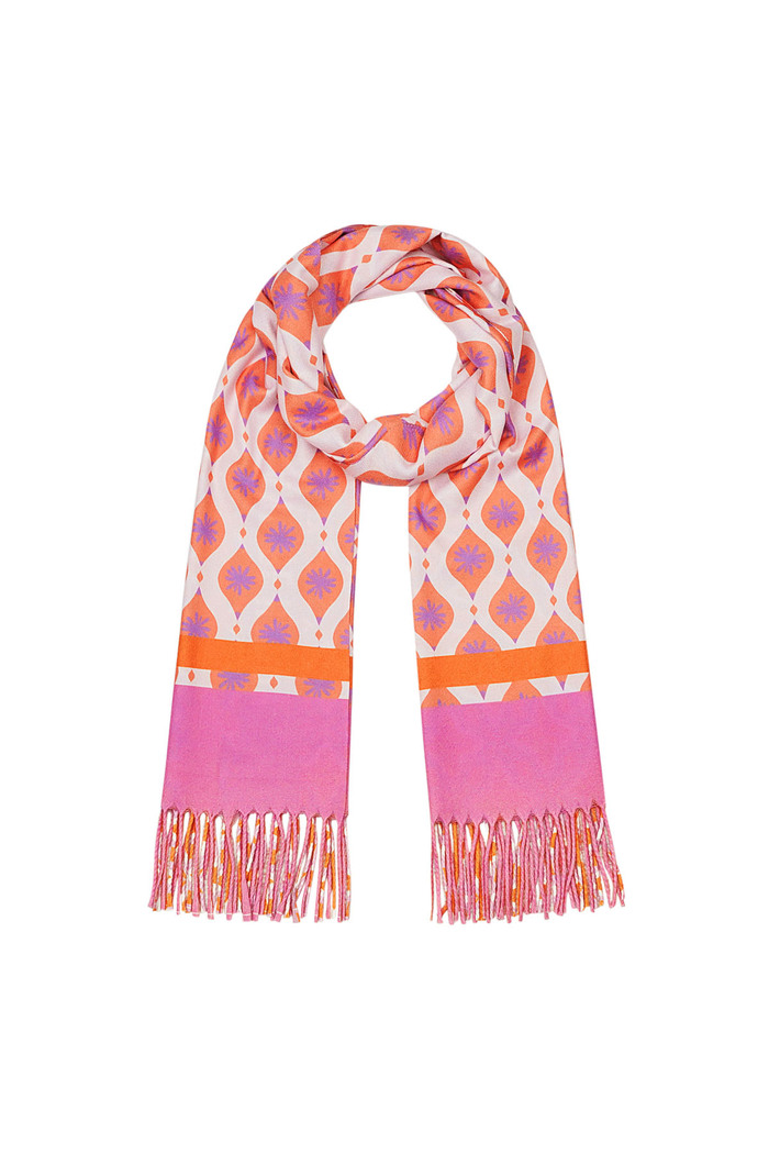 Sjaal met vrolijke print en tekst - oranje-roze Afbeelding4