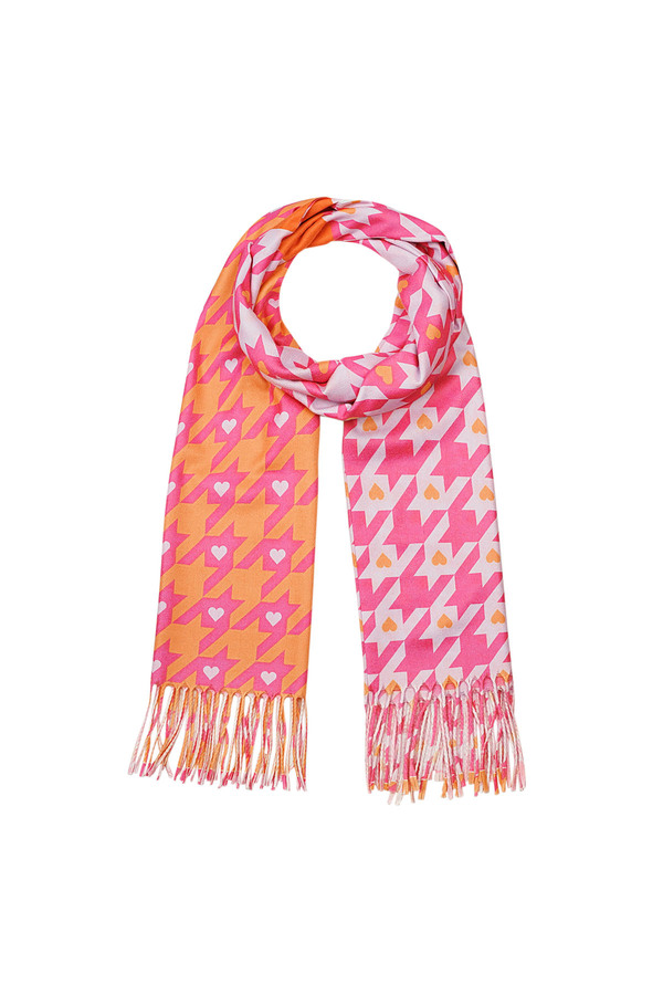 Scarf with love and hearts print - orange-pink