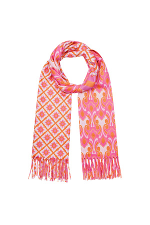 Sjaal duo print - roze-oranje h5 Afbeelding2