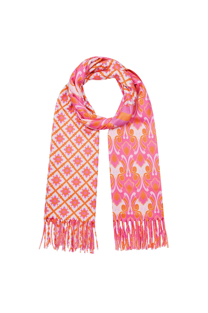 Sjaal duo print - roze-oranje Afbeelding2