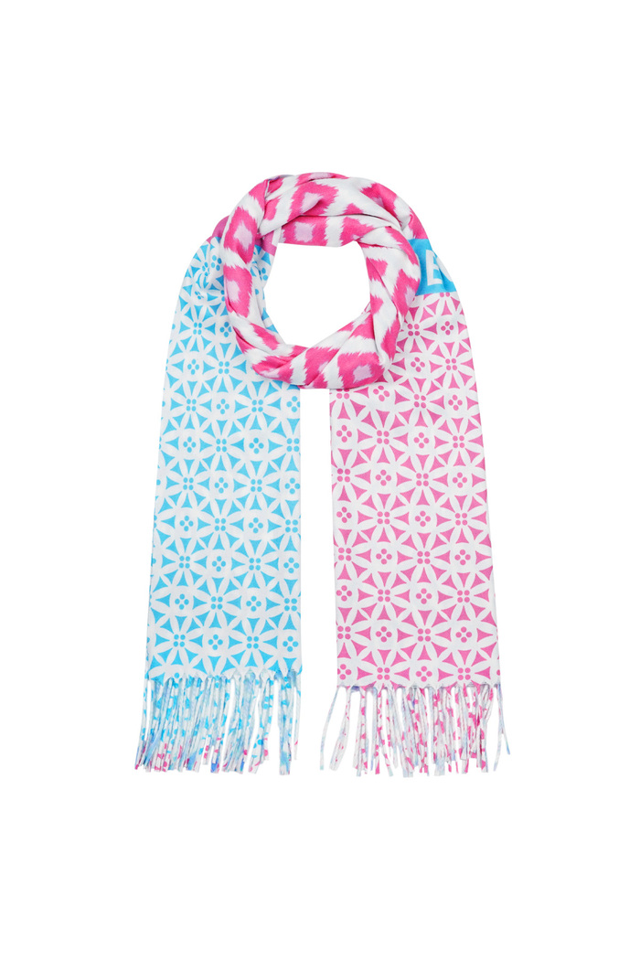 sjaal bloemenpatroon - blauw-roze 
