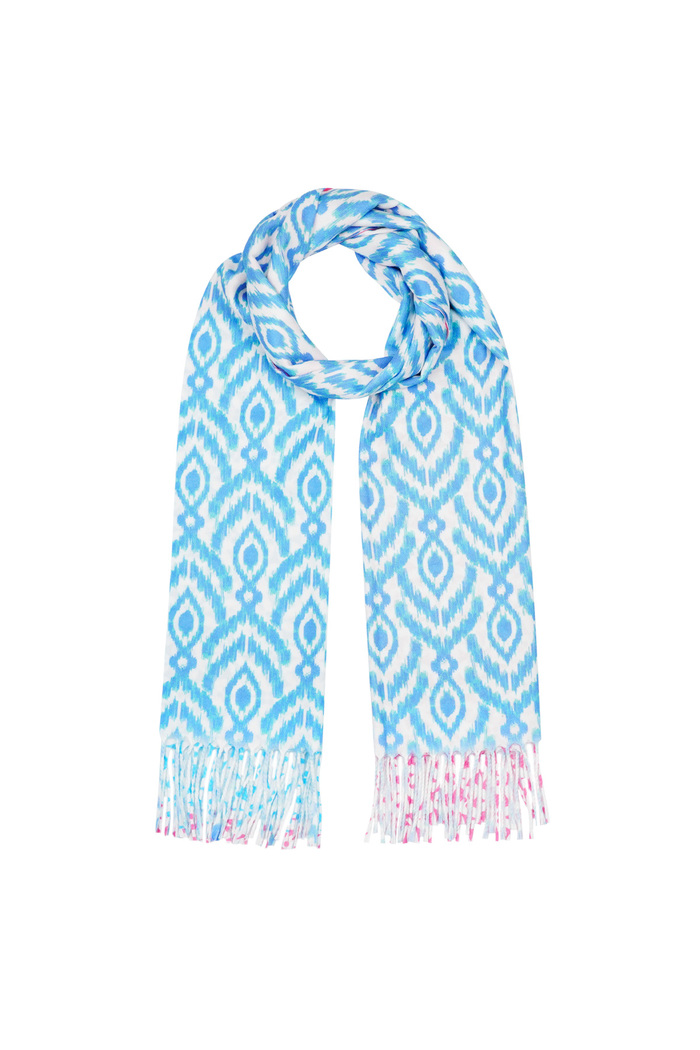 sjaal bloemenpatroon - blauw-roze Afbeelding4
