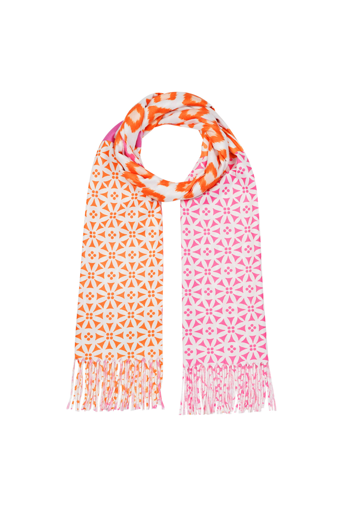 bufanda con estampado de flores - naranja-rosa