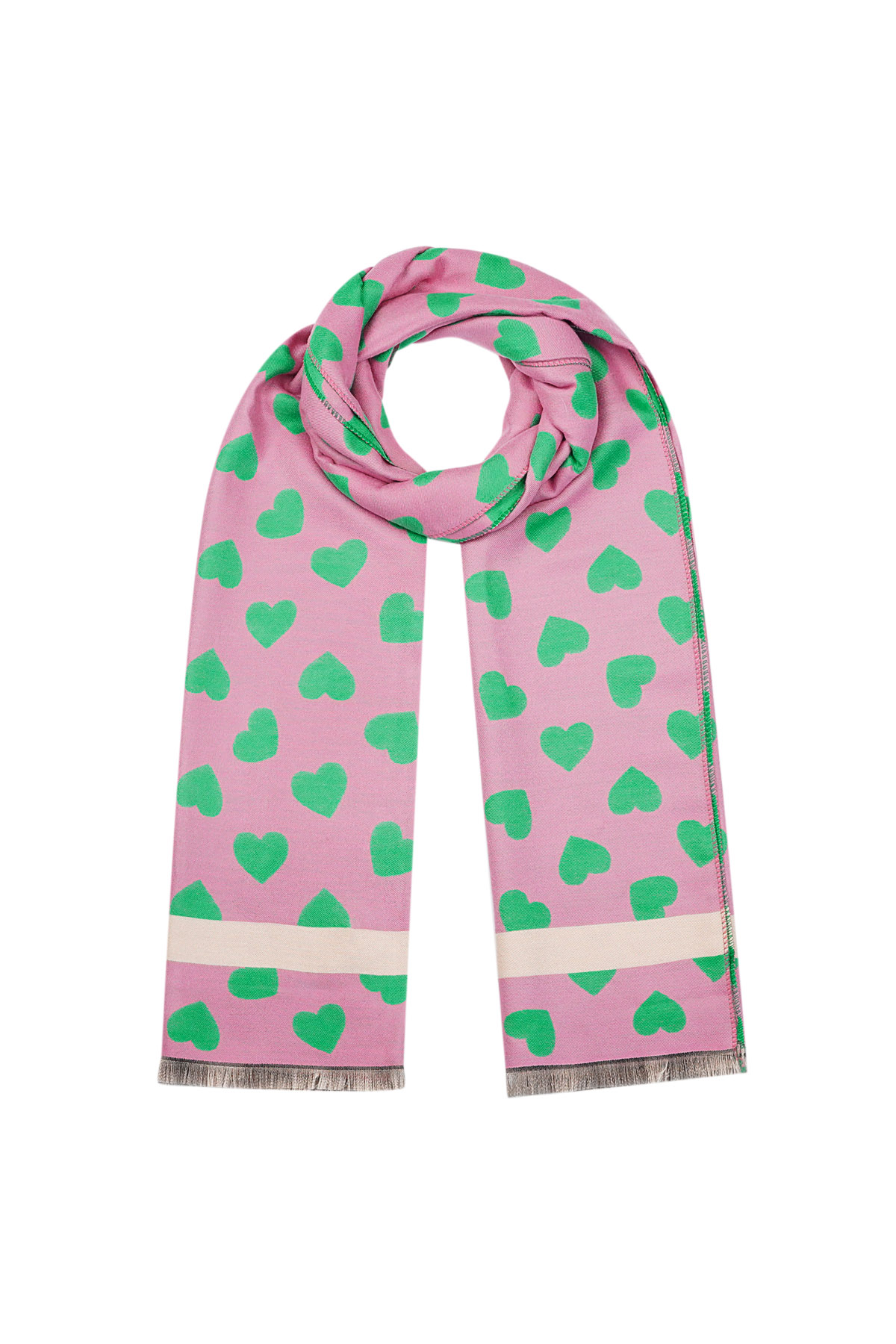 Happy hartjes sjaal - roze/ groen