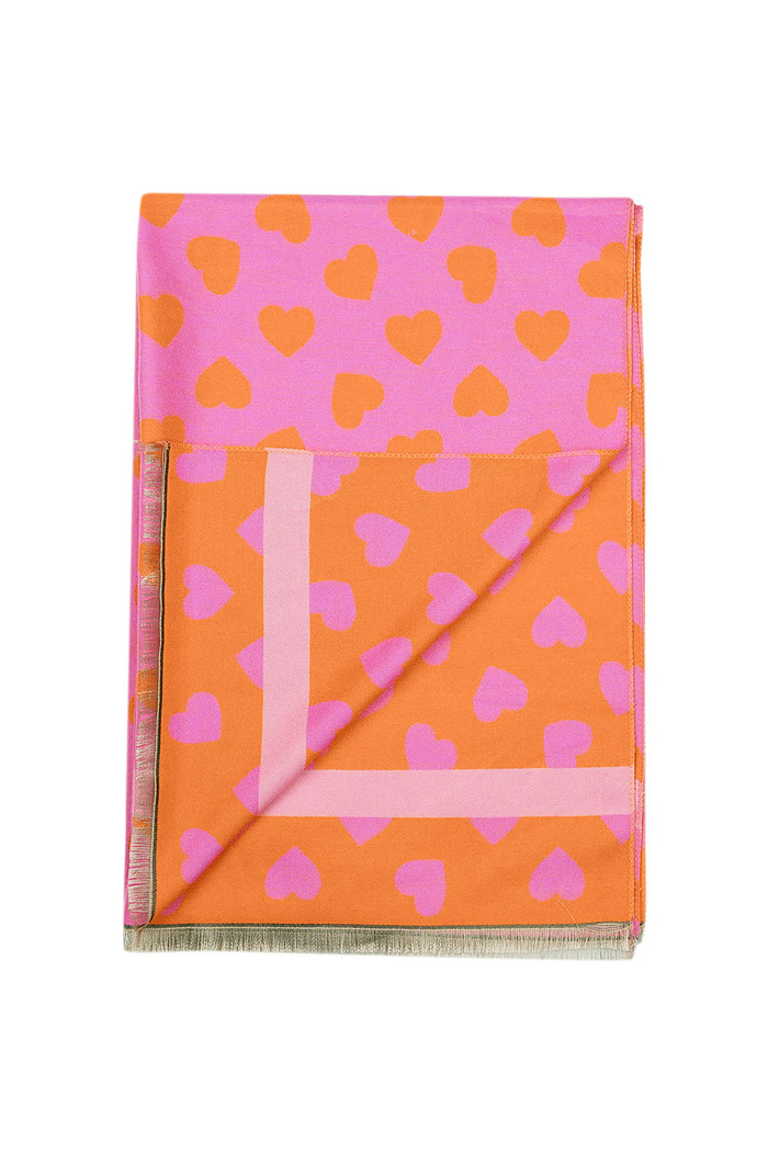 Happy hartjes sjaal - Oranje/ roze Afbeelding4