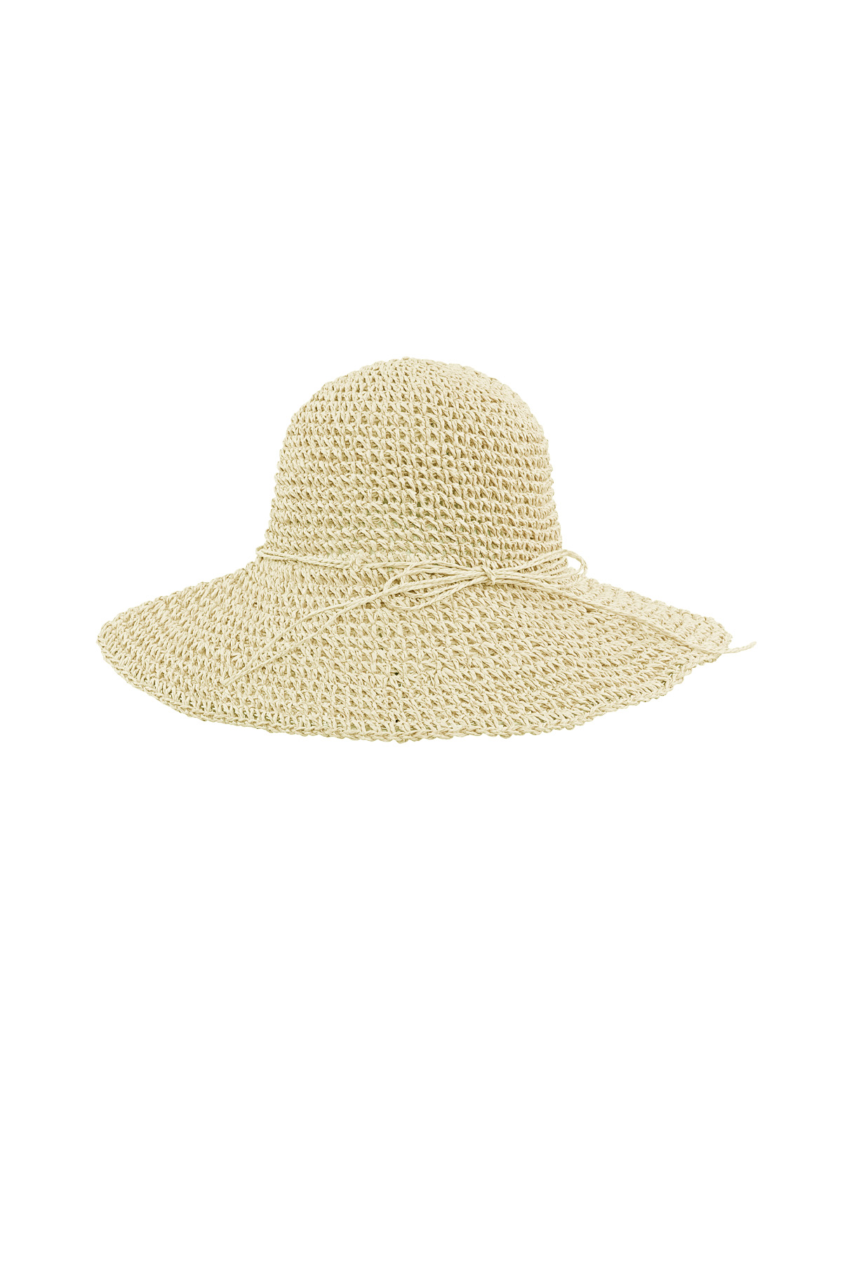 Crochet hoed met strik - beige h5 