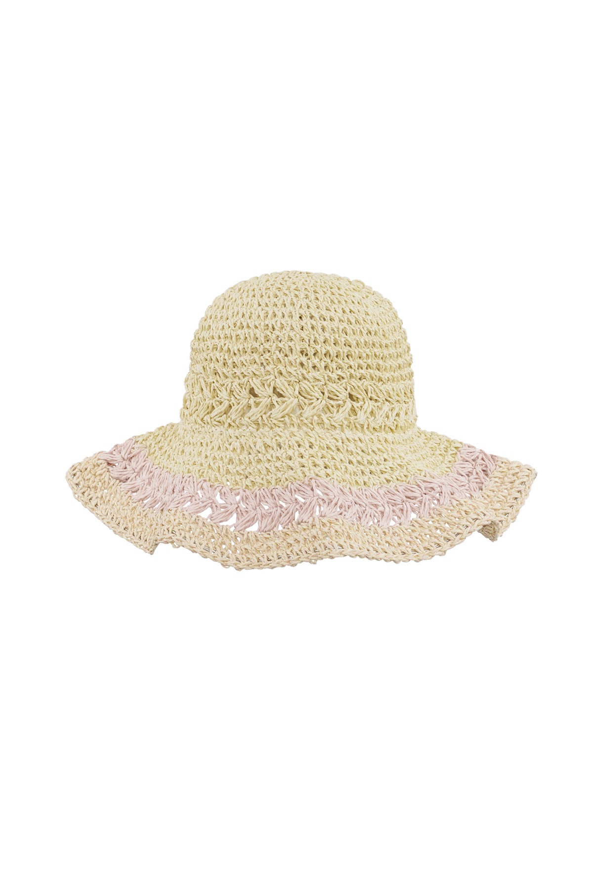 Gevlochten hoed met lagen - roze  h5 