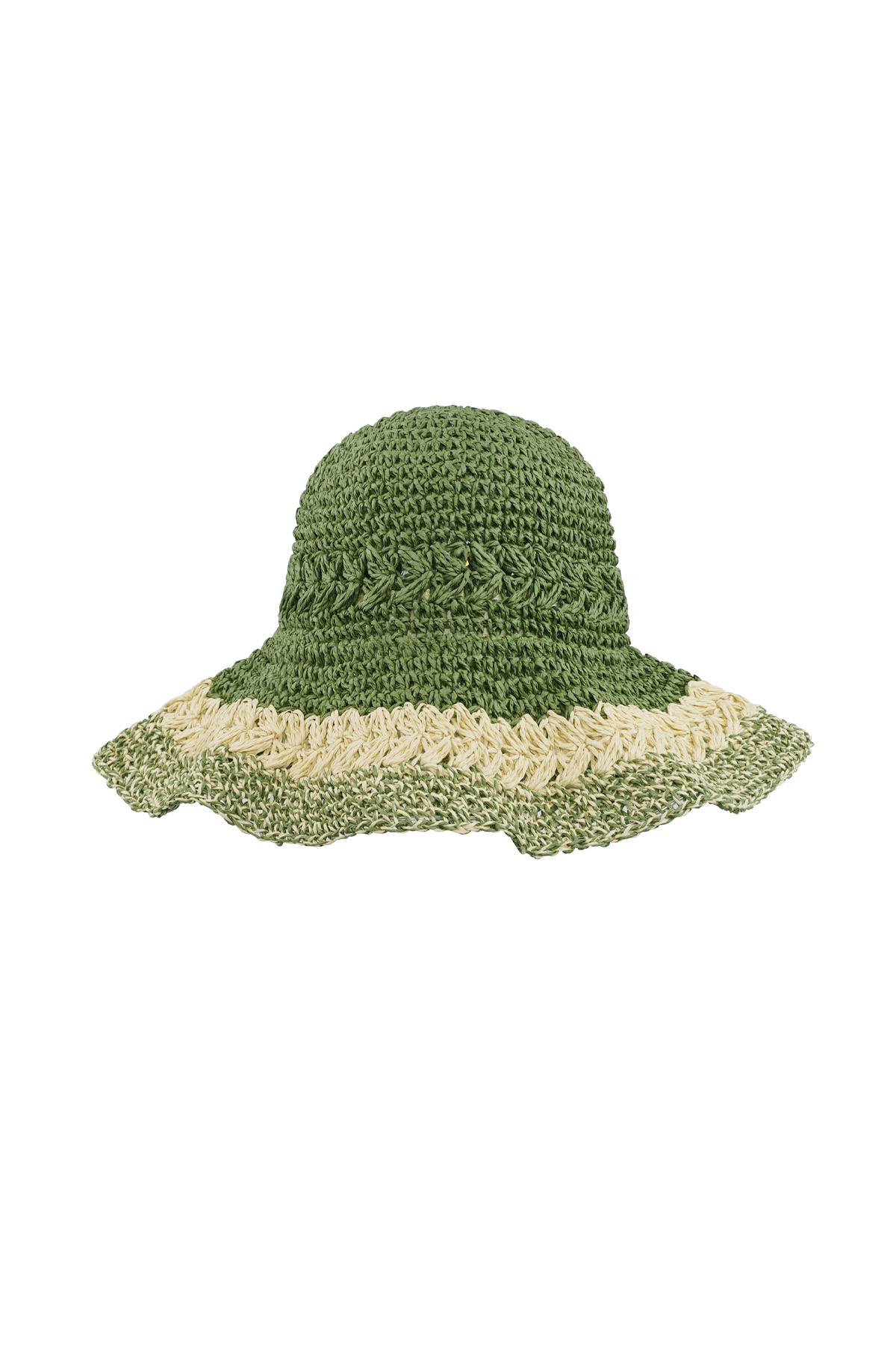 Gevlochten hoed met lagen - groen 