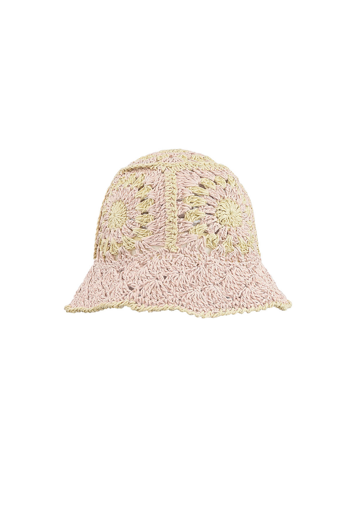 Crochet hat with flowers - pink