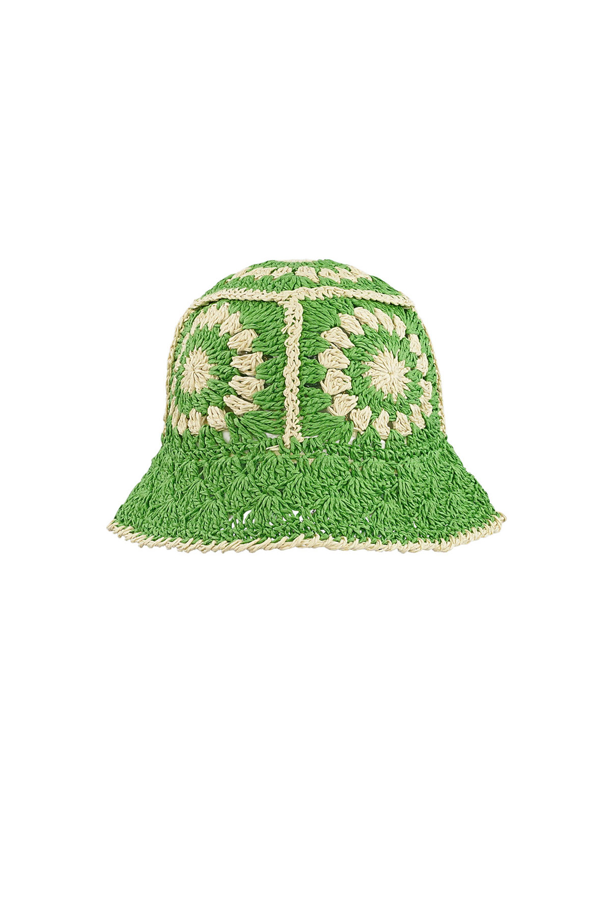 Crochet hoedje met bloemen - groen 