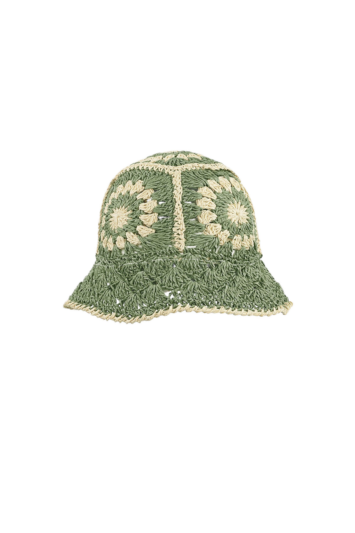 Crochet hat with flowers - dark green