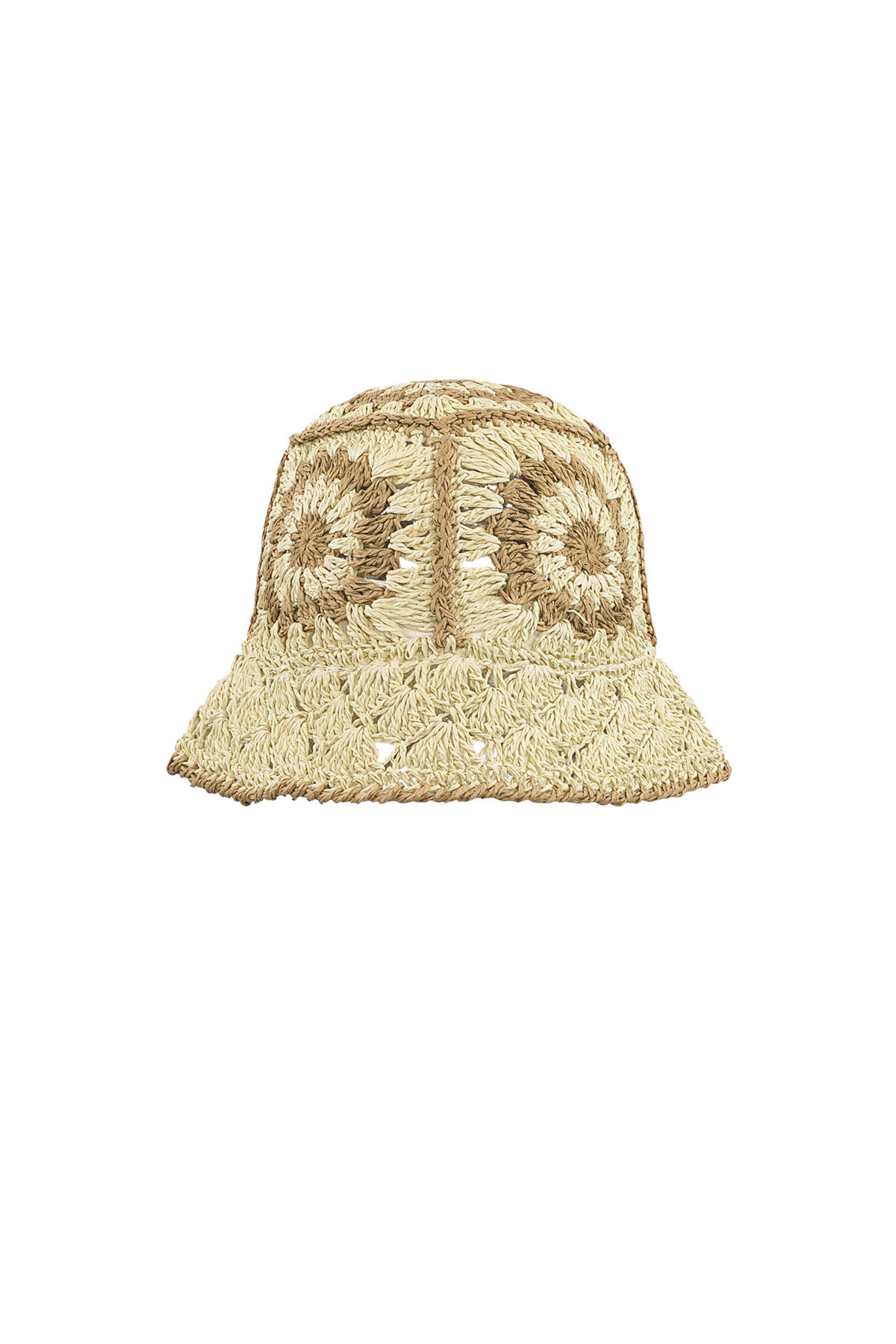 Crochet hoedje met bloemen - beige 
