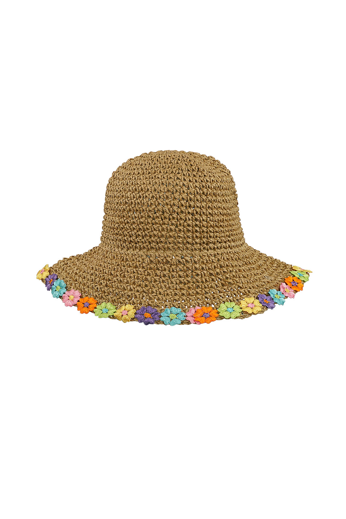 Hat with floral brim - brown  h5 
