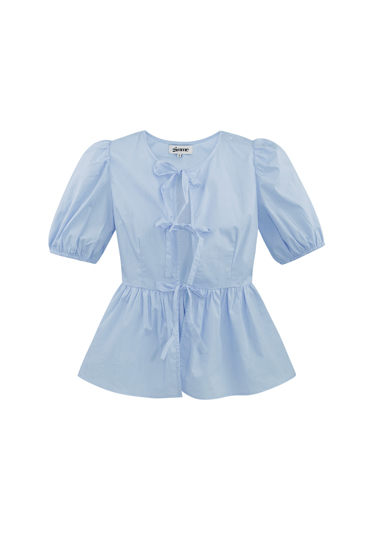 Must-have peplum blouse with bows - light blue