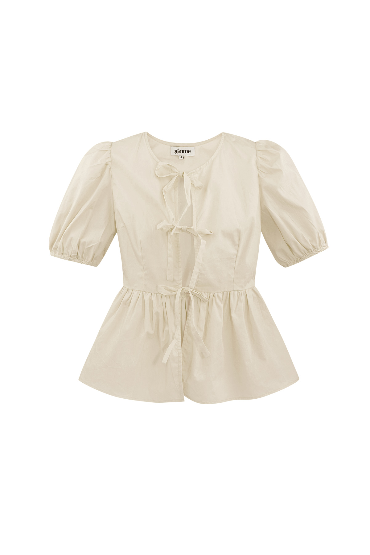 Must-have peplum blouse with bows - beige