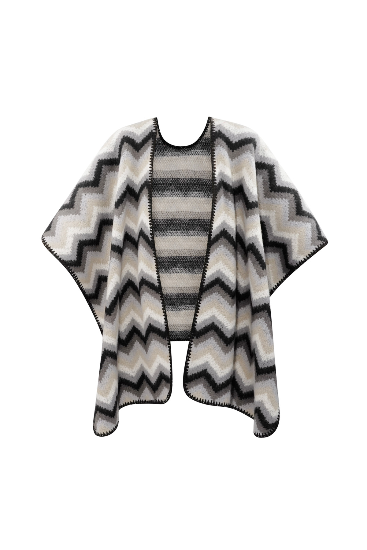 Winter poncho wrapped in warmth - zwart grijs h5 