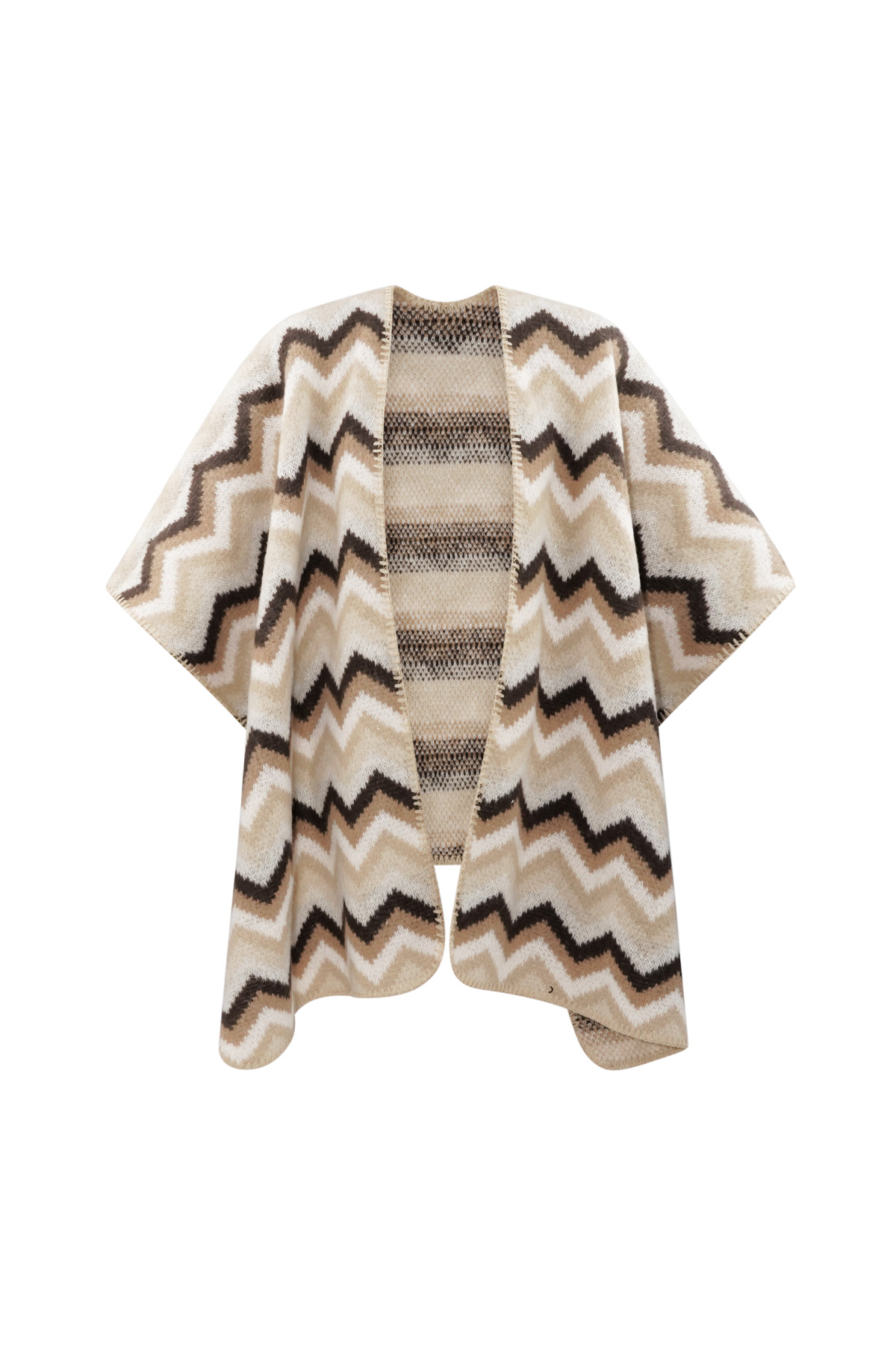 Winter poncho wrapped in warmth - zwart beige h5 