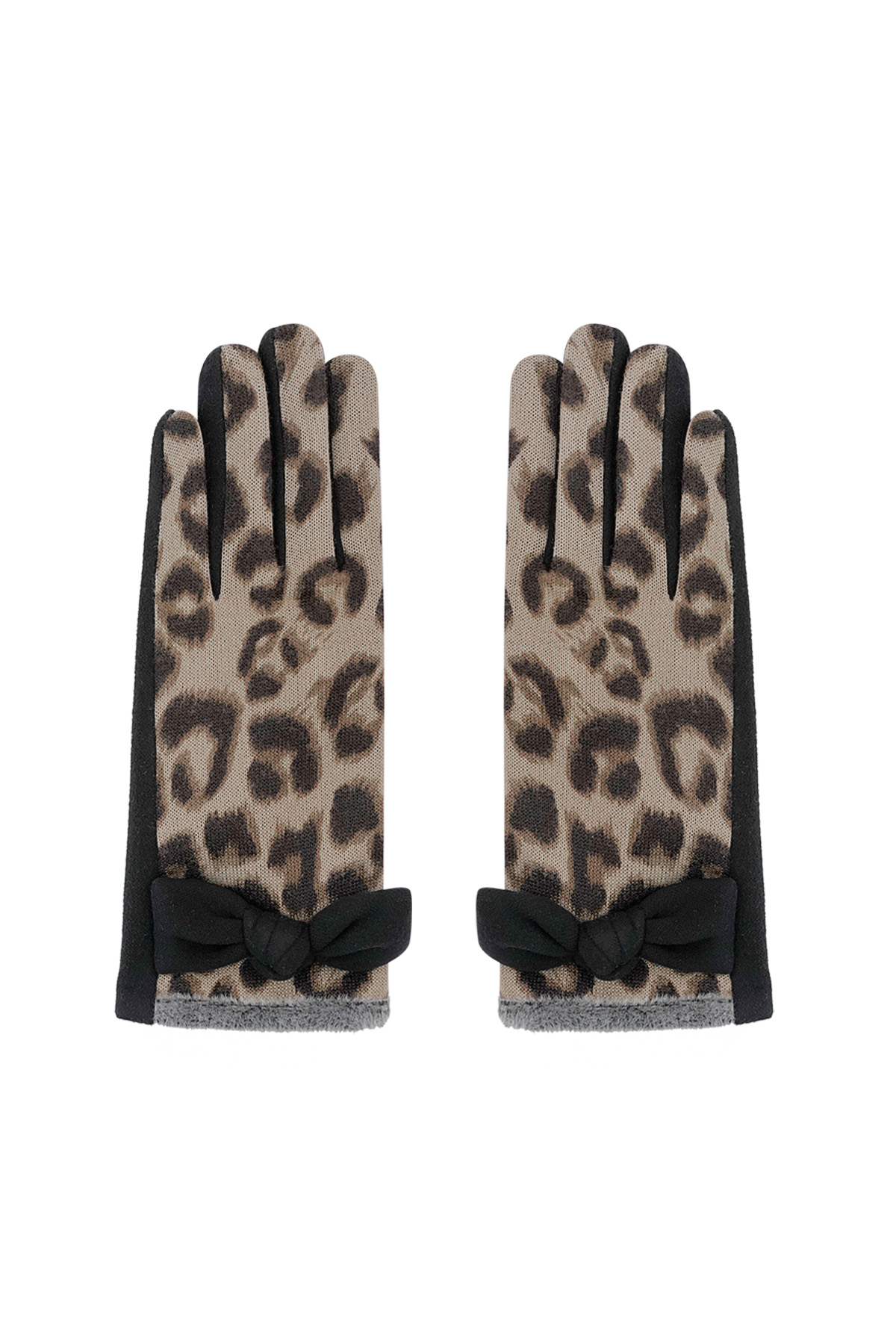 Guantes elegantes con estampado de leopardo: negro y beige h5 