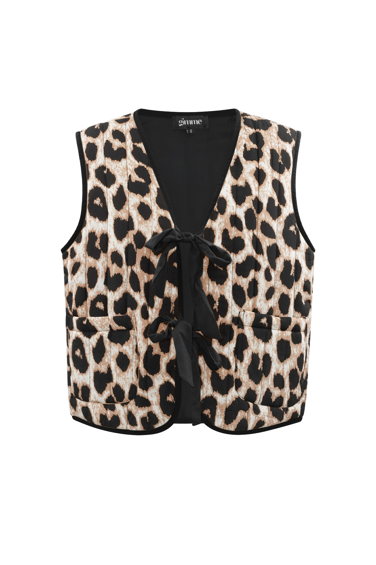 Chaleco con lazos y estampado de leopardo - negro y beige h5 