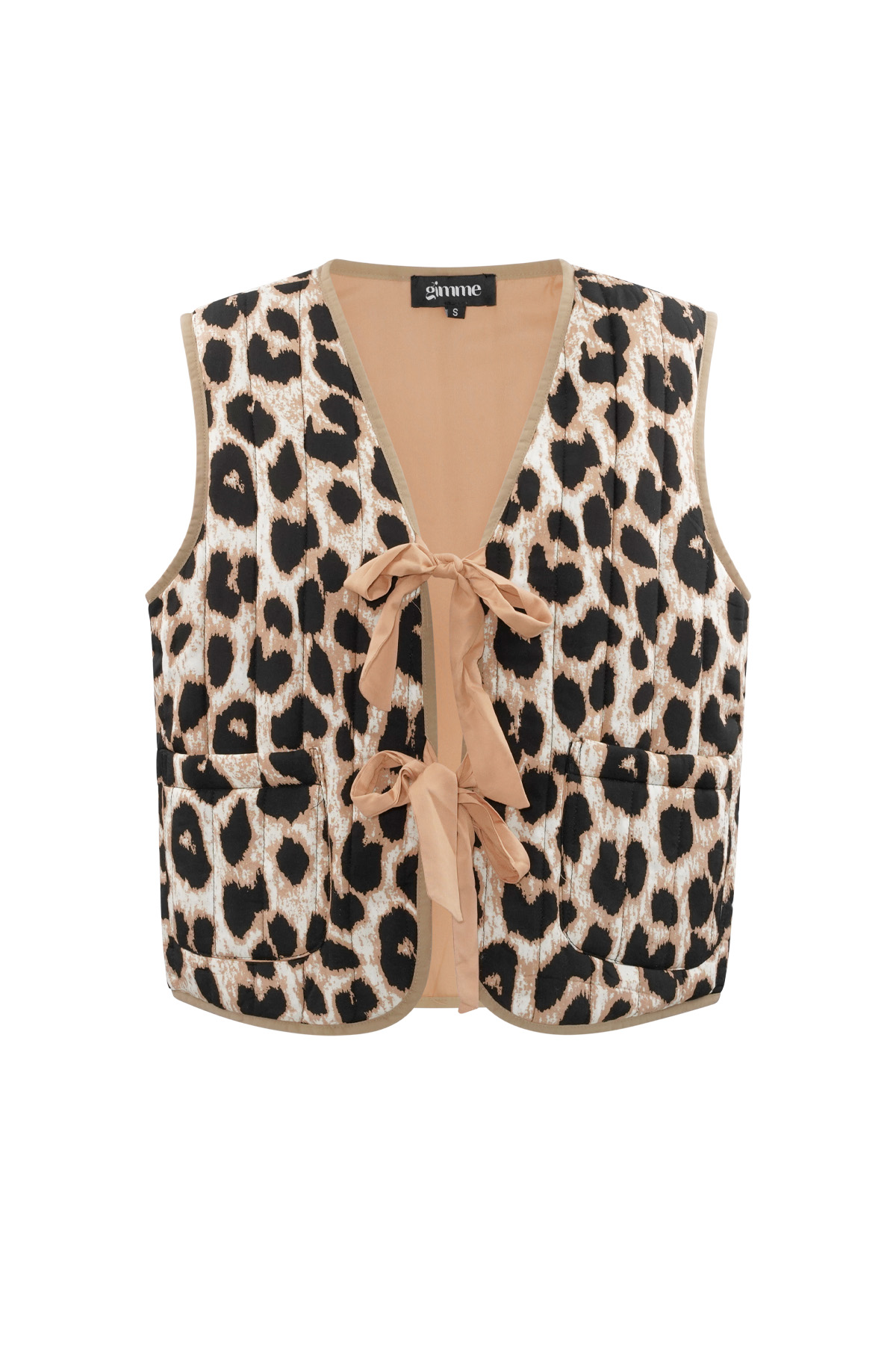 Gilet met strikjes en panterprint - beige h5 