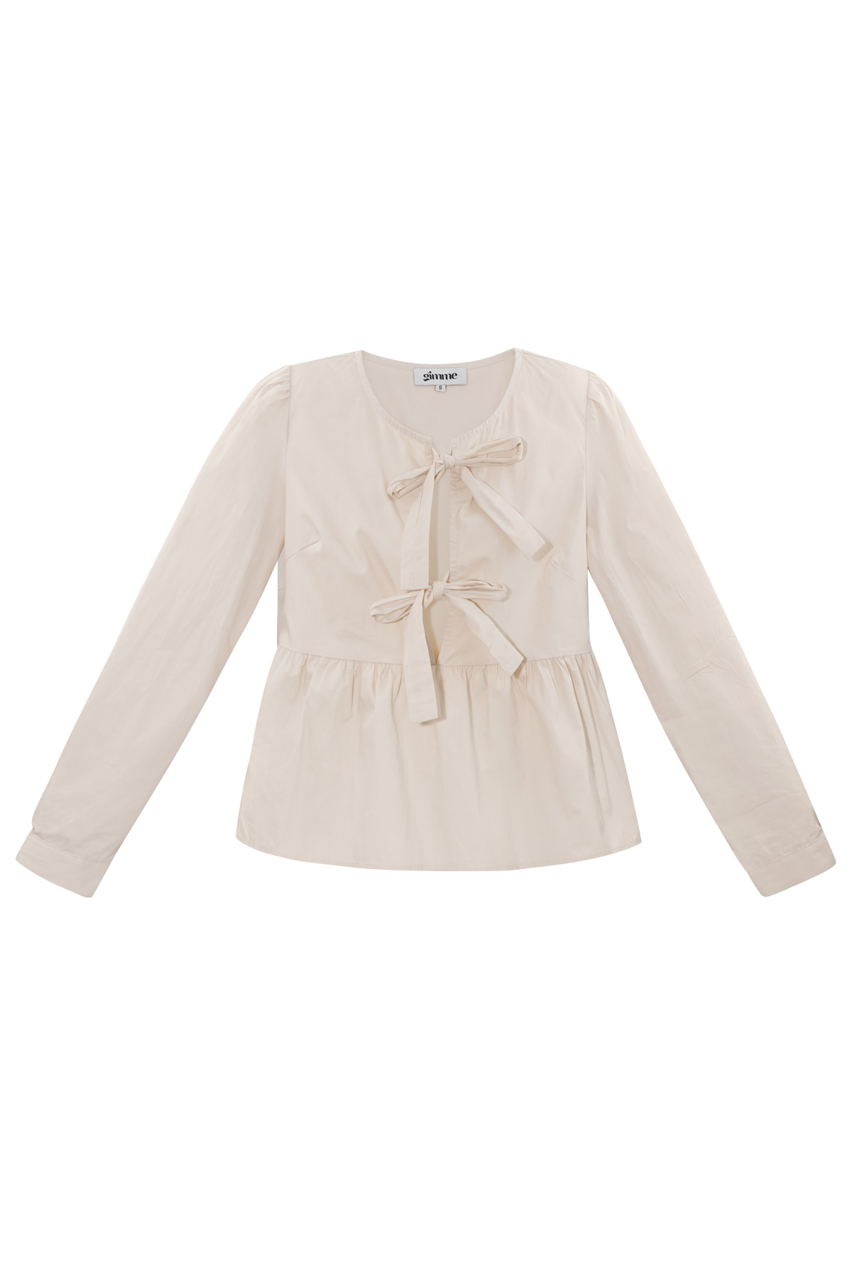 Longsleeve peplum top met strikjes - beige h5 