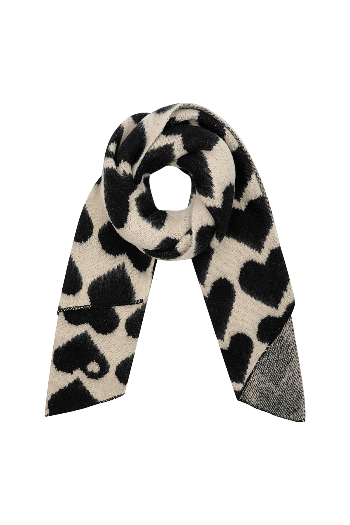 Heart winter scarf - black beige 2