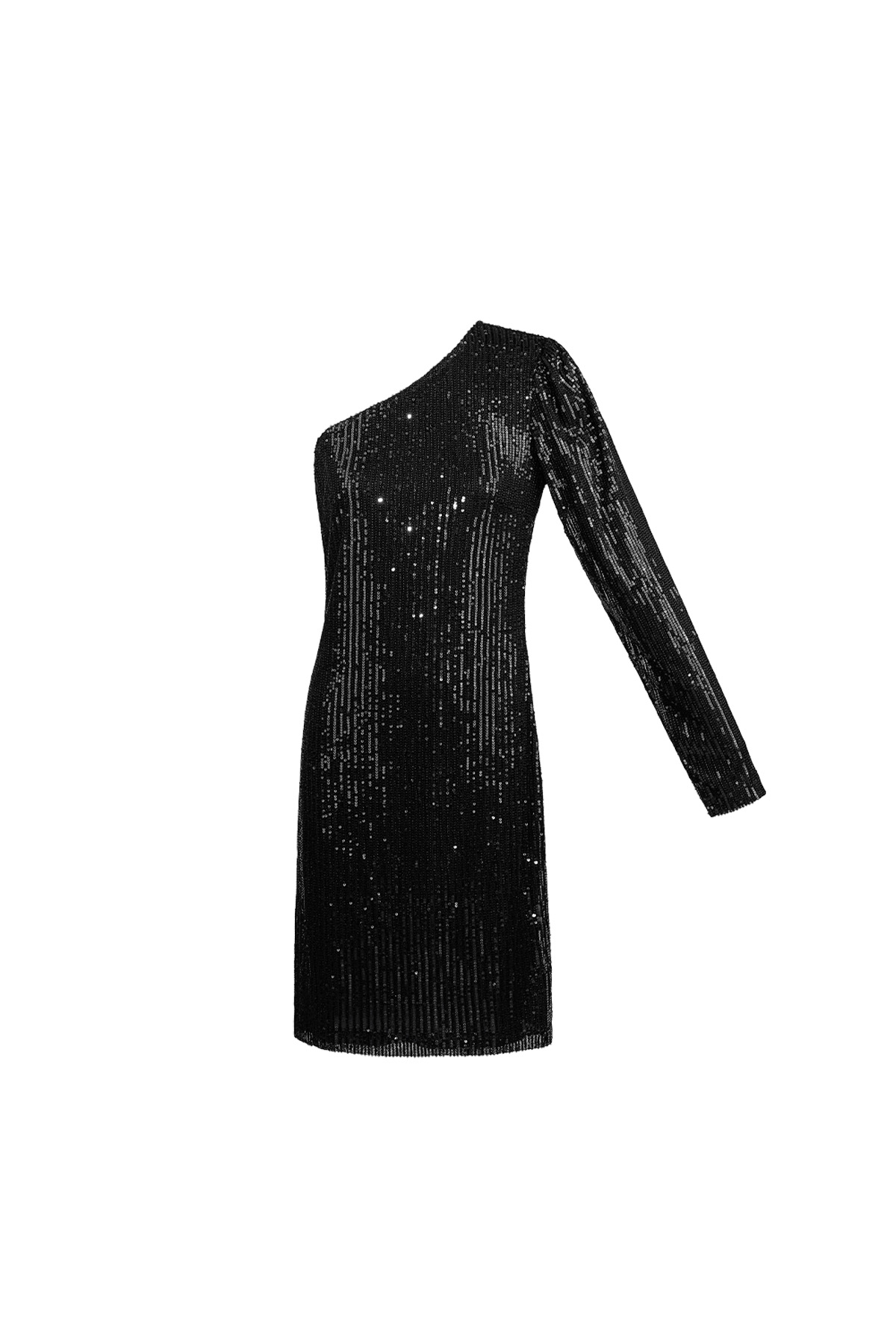 Robe à une épaule pailletée - noire 