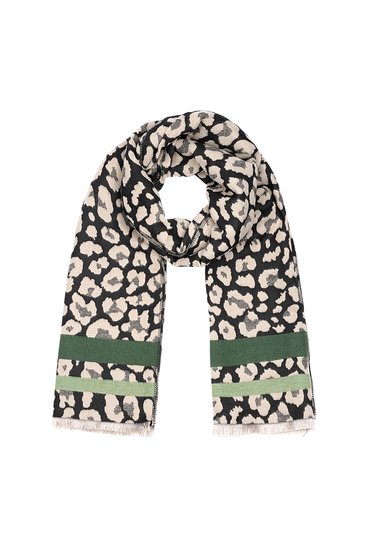 panther scarf with colored stripes - black & beige h5 