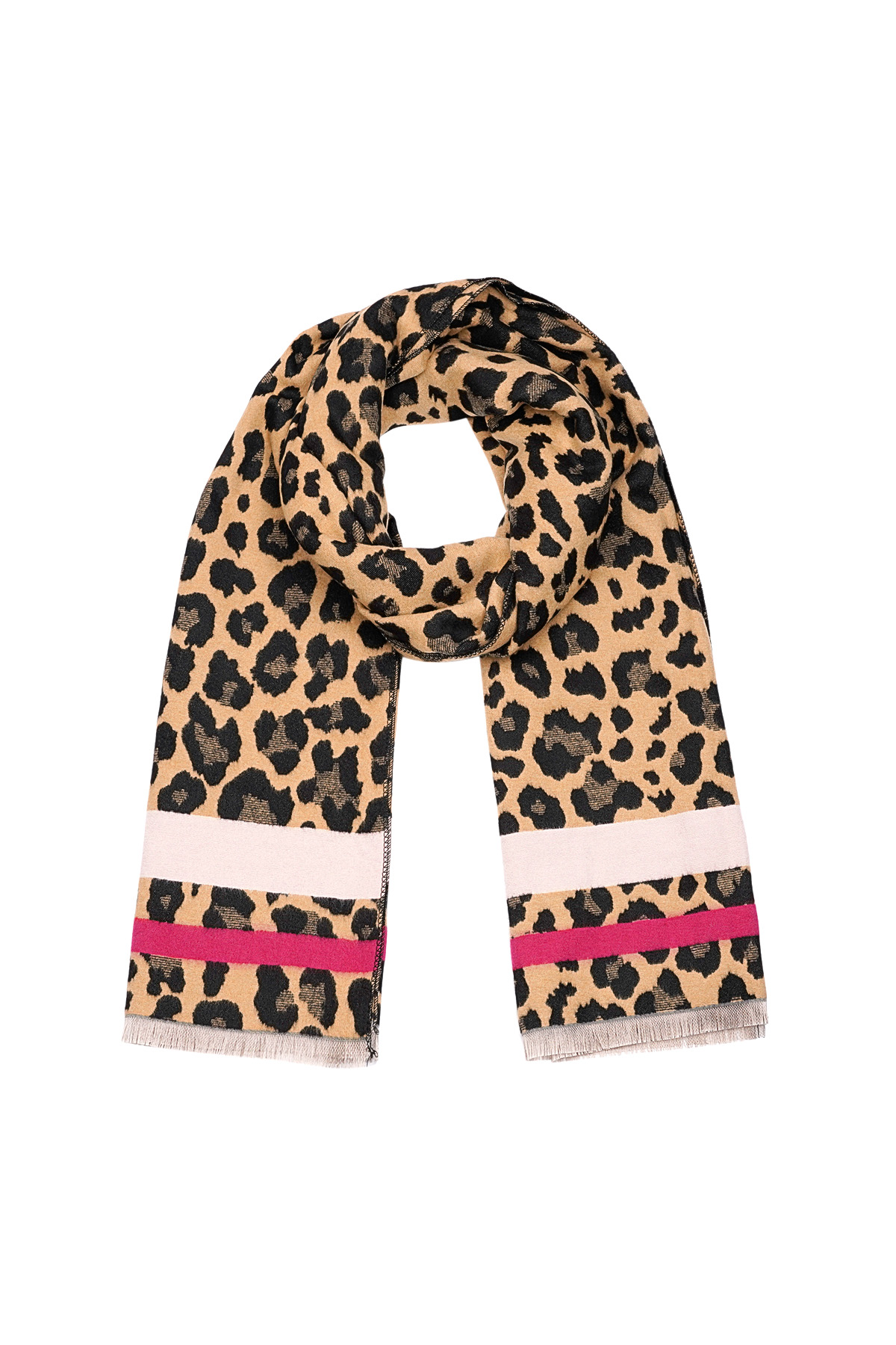 Bufanda de pantera con rayas de colores - beige h5 