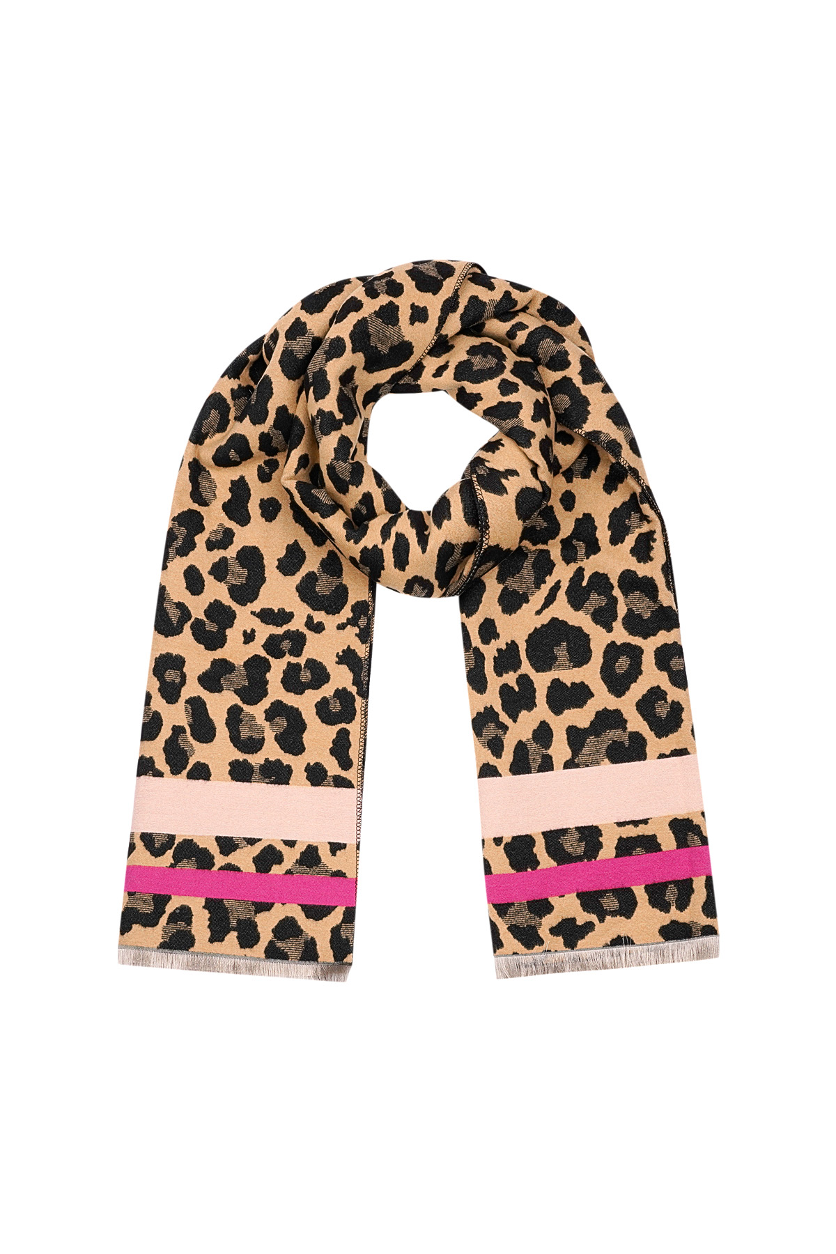 panther scarf with colored stripes - beige & pink h5 