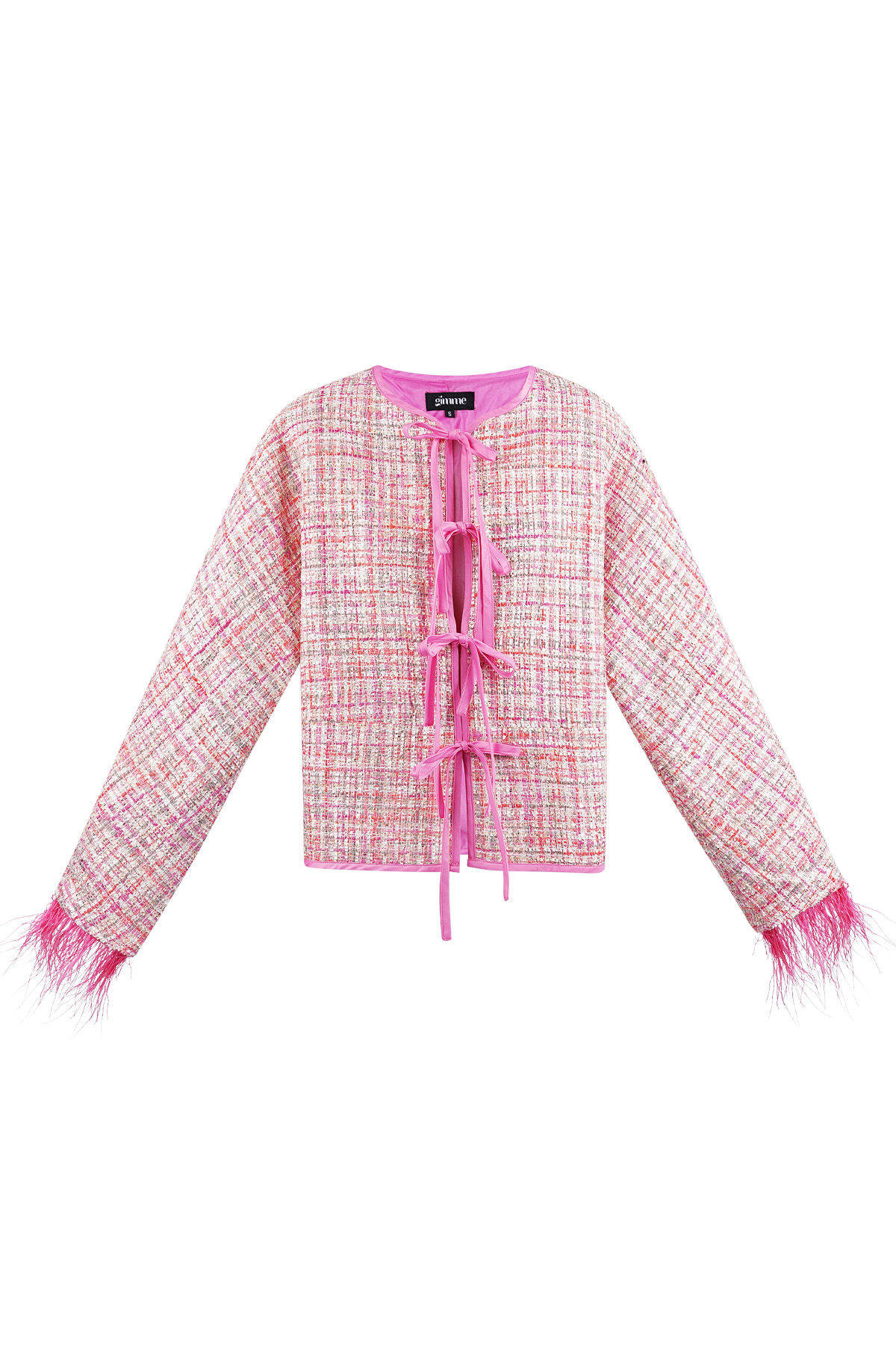 Soft feather jacket with bows - pink h5 