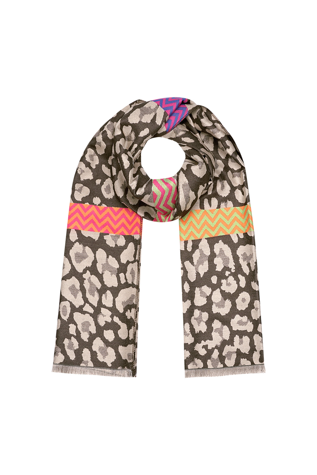 panther scarf with colored details - brown 