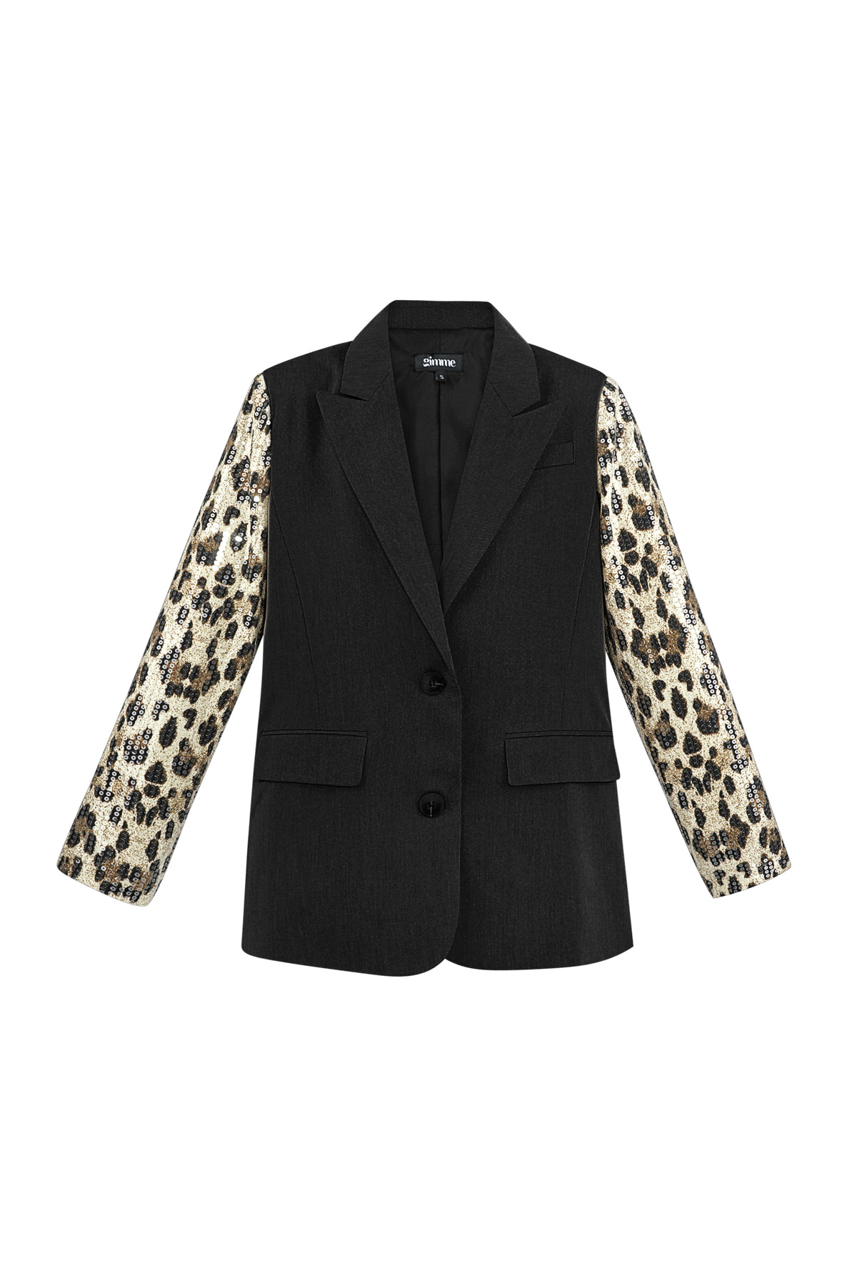 Blazer met panterprint glitter mouw - bruin zwart h5 