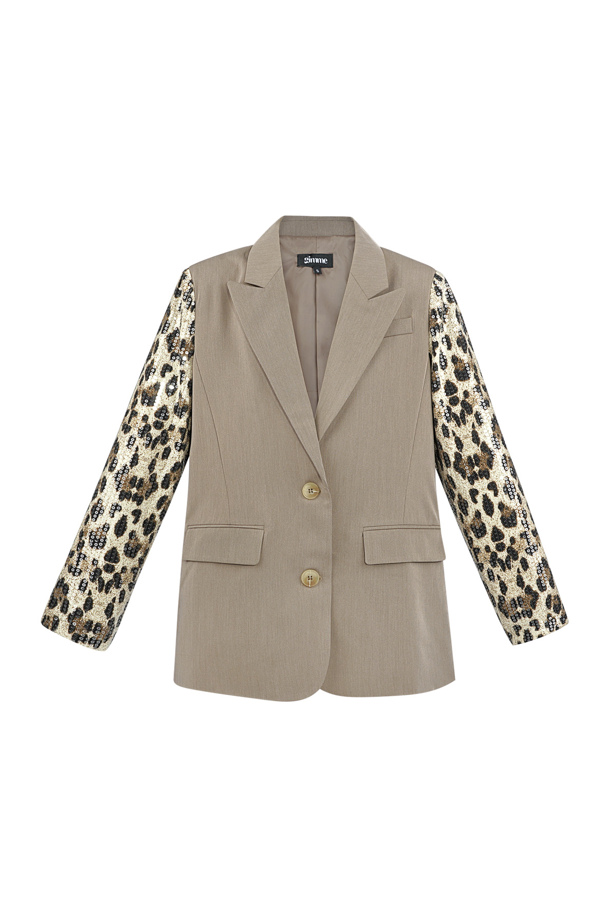 Blazer met panterprint glitter mouw - camel h5 