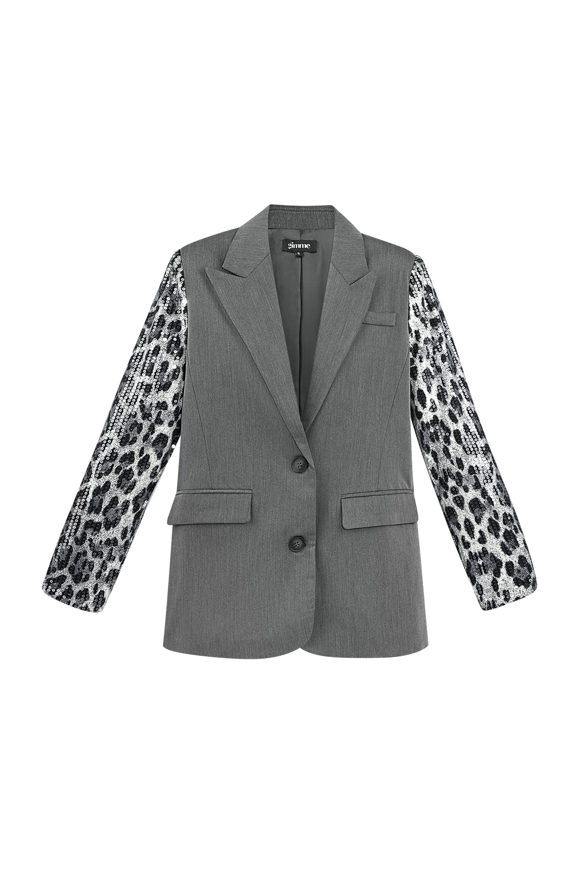 Blazer with leopard print glitter sleeve - grey 