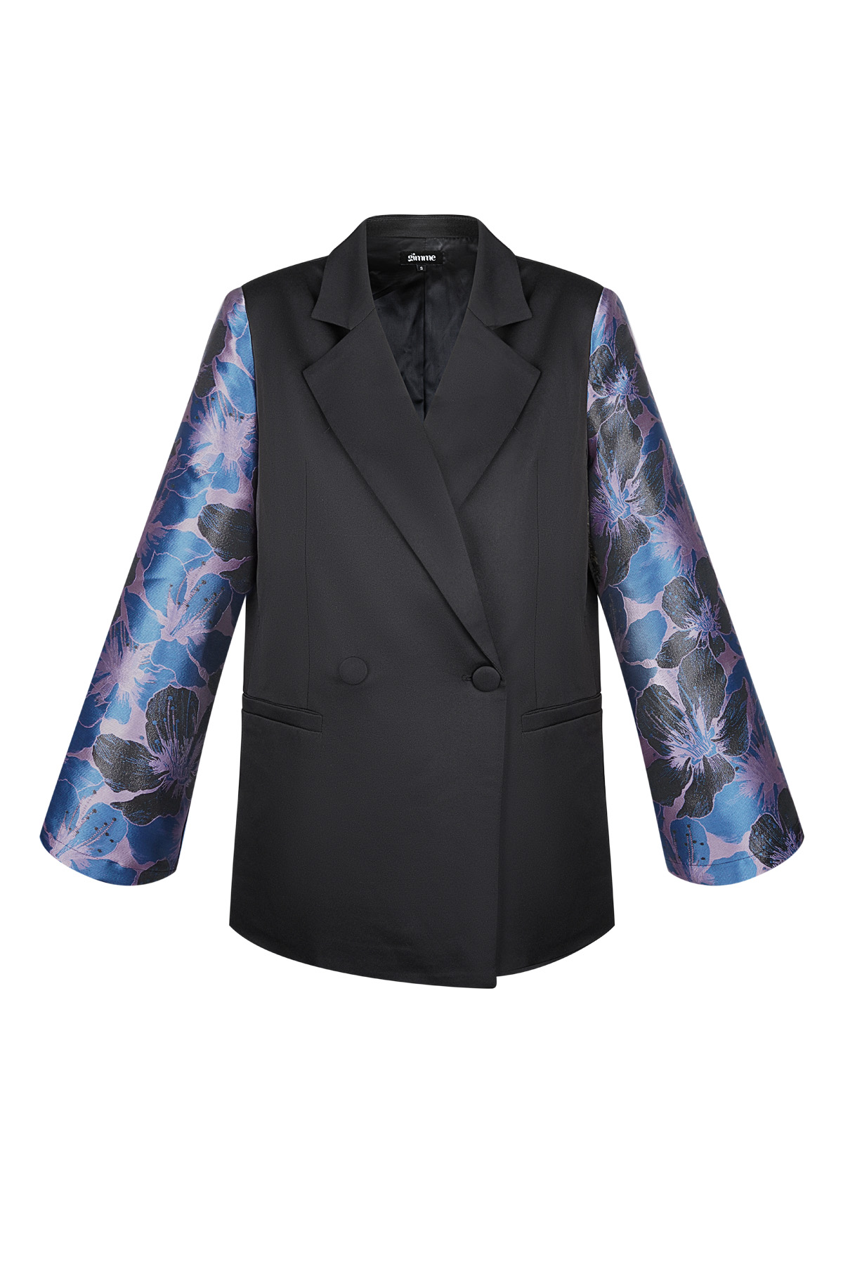 Black blazer with jacquard sleeves - Blue 2