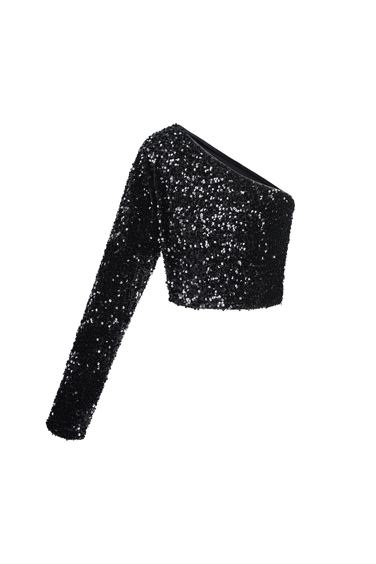 Glitter one shoulder top - Black h5 