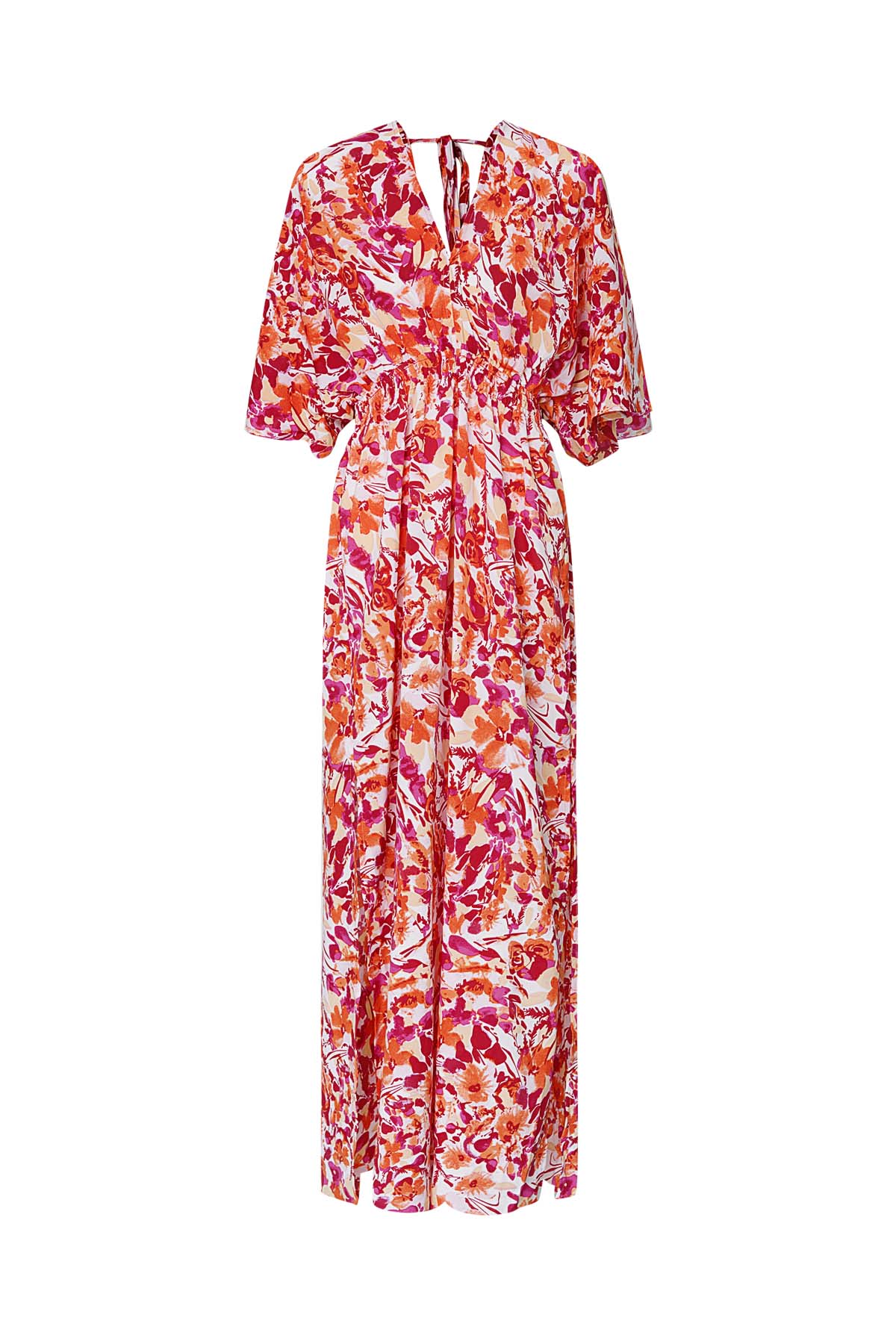 Kleid Blumen tailliert - orange/pink