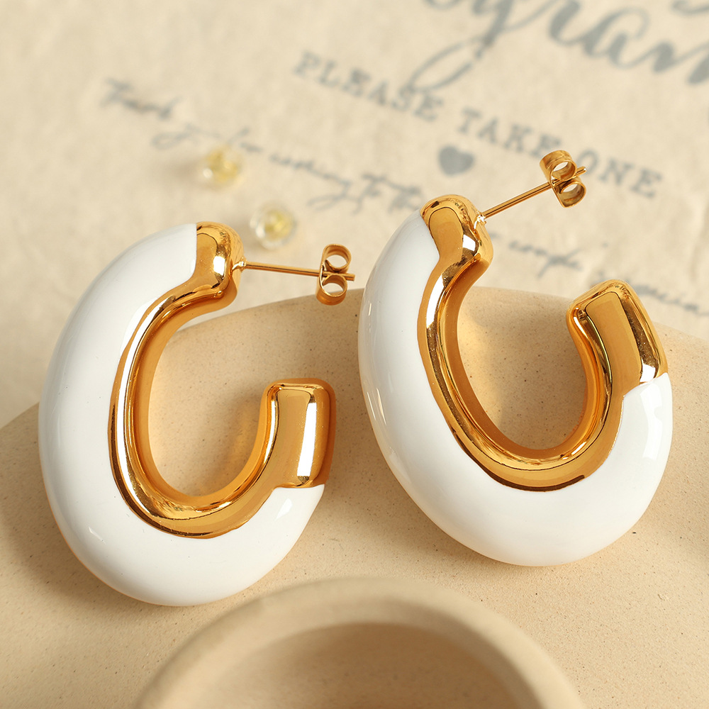 1 Pair Simple Series Casual Style Stainless Steel  Gold Color Women's Hoop Earrings