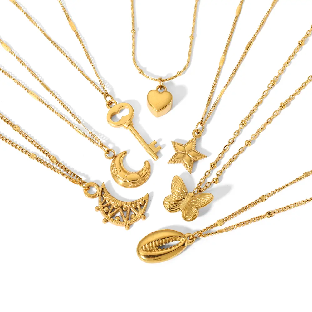 1 Piece Simple Versatile Style Butterfly Shape Stainless Steel  Gold Color Women's Pendant Necklaces